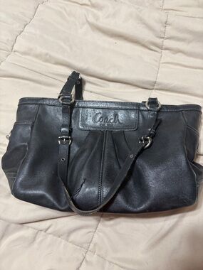 Coach Black Leather Shoulder Bag with Pleated Front